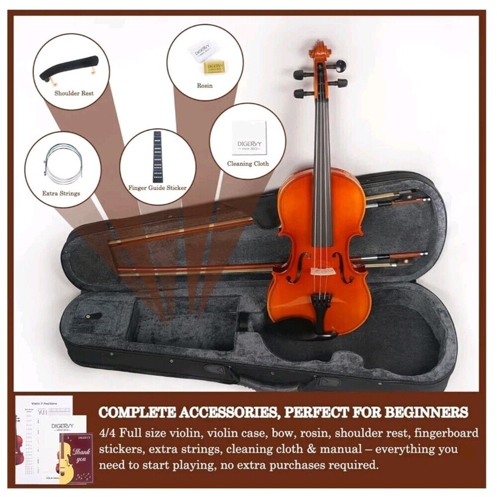 DIGERVY Violin 4/4 Full Size Kit for Beginners and Adults Maple & Spruce Wood - Picture 4 of 14